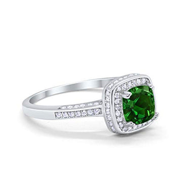 Vintage Style Engagement Ring Cushion Simulated Green Emerald CZ 925 Sterling Silver